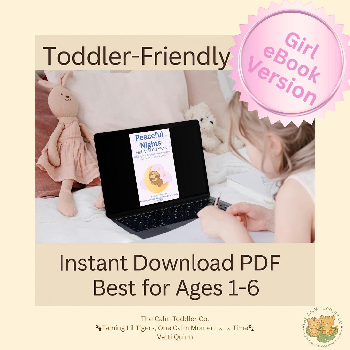Peaceful Nights Sleep Guide – Toddler Bedtime Routine Bundle (Suki Girl Version) | The Calm Toddler Co.