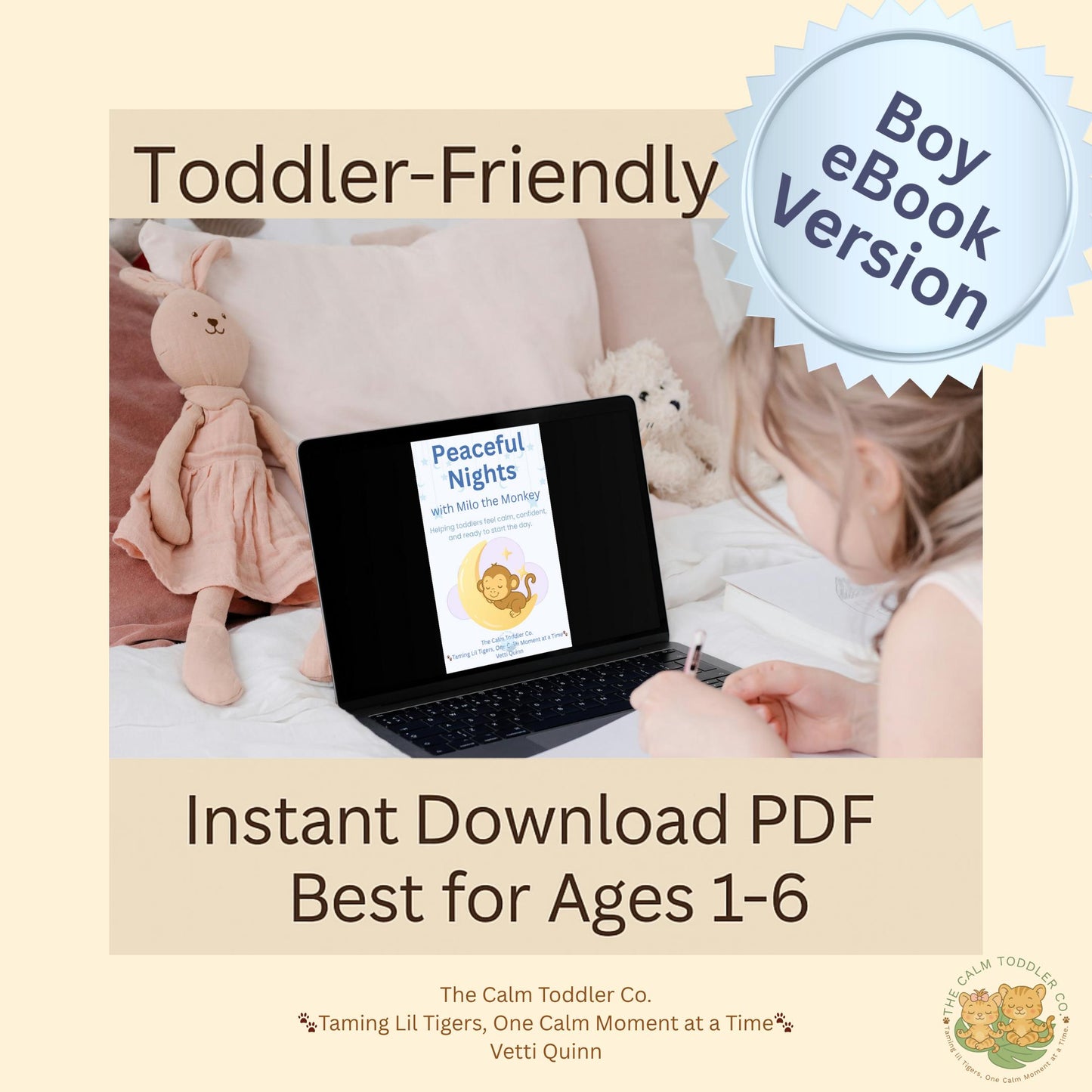 Peaceful Nights Sleep Guide – Toddler Bedtime Routine Bundle (Milo Boy Version) | The Calm Toddler Co.
